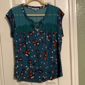Dainelrainn teal green cap sleeve blouse